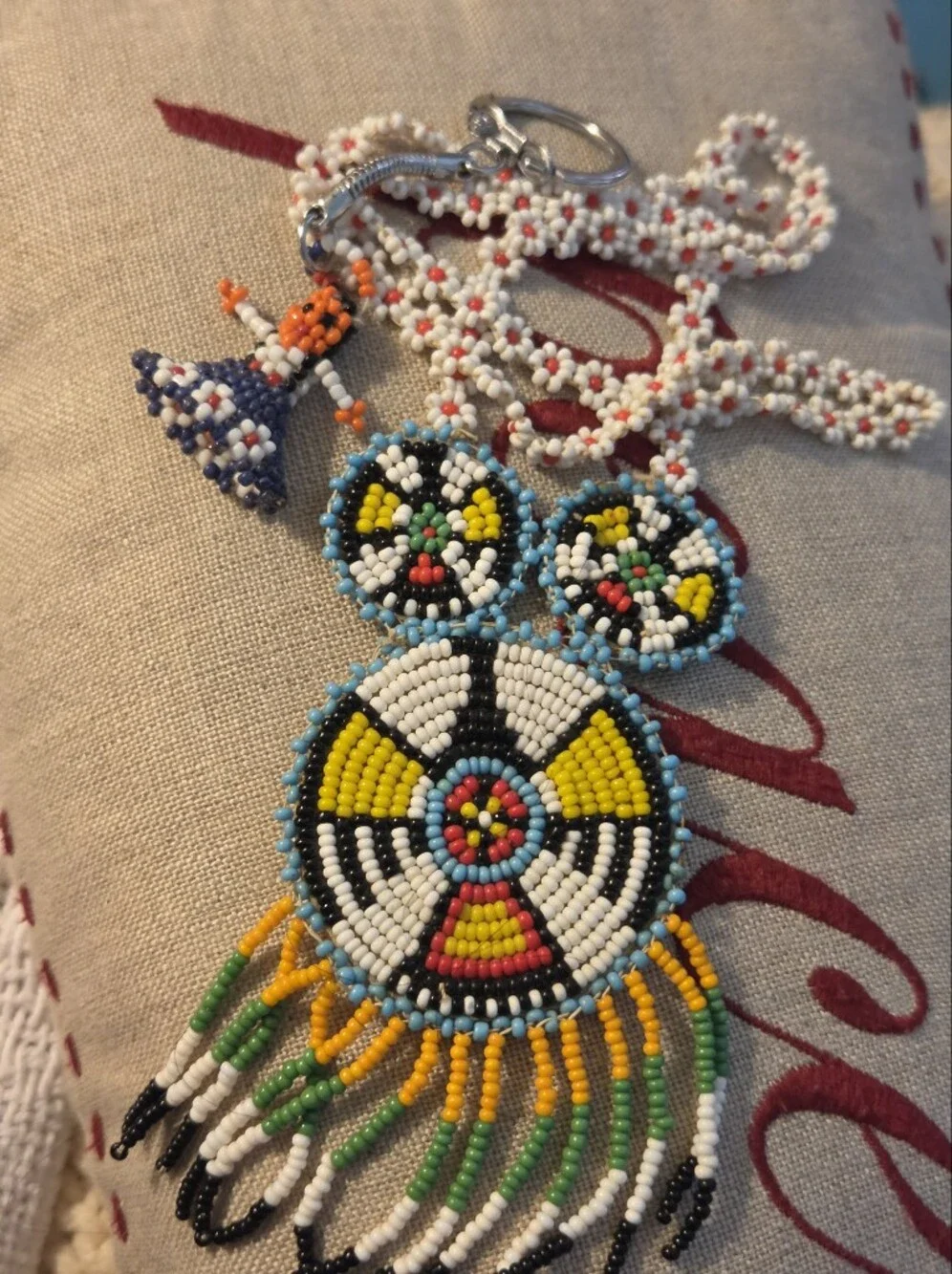 Vintage Native American Thunderbird Beaded Pendant Necklace With Keychain